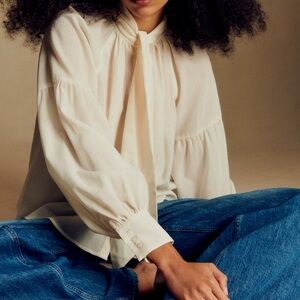 Sezane Cream Tie-Neck Blouse